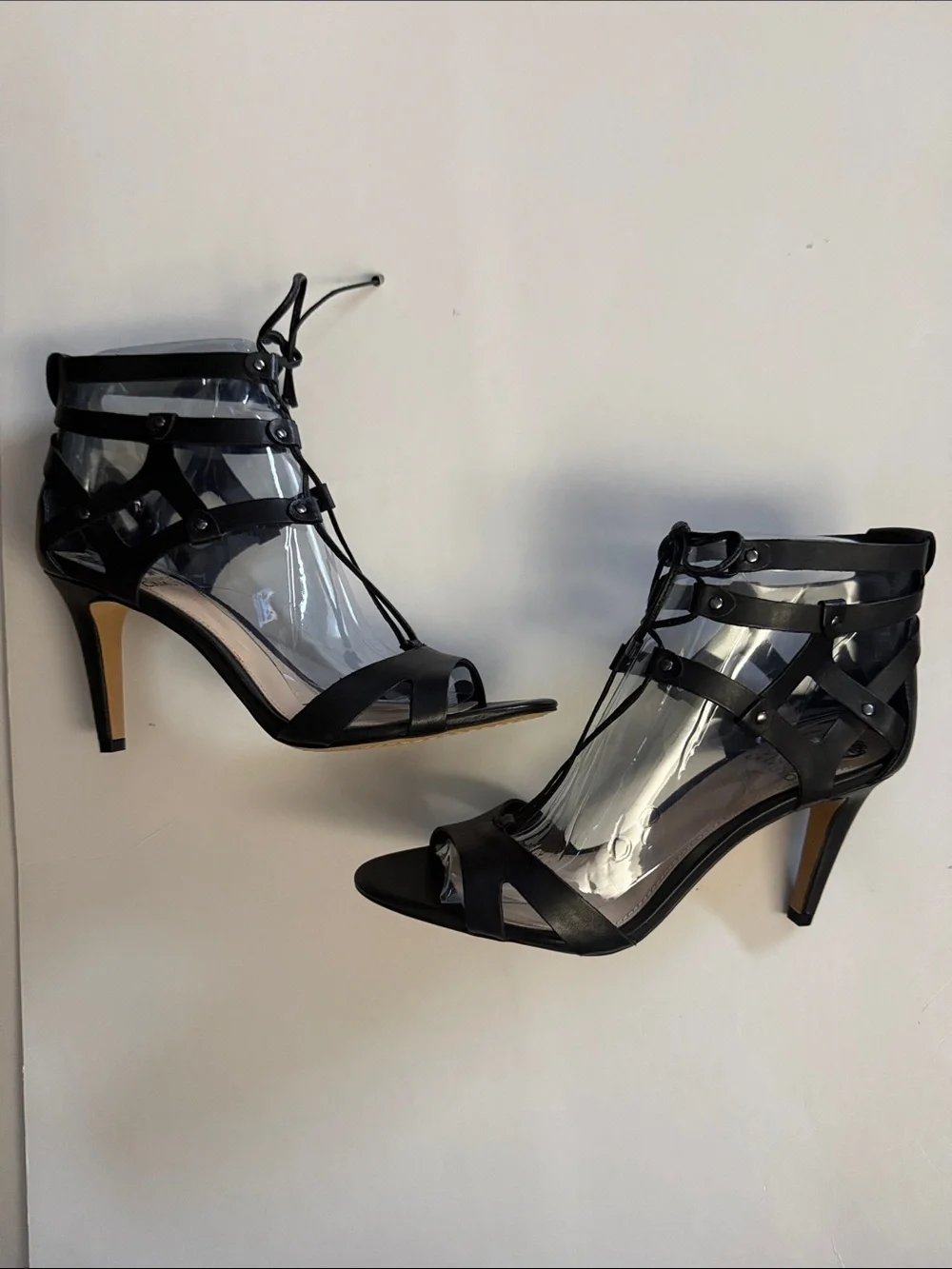 NWT VINCE CAMUTO CLARAN Black Leather Lace-Up High Heel Sandals, 9/39